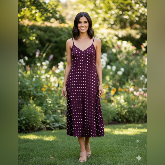 Skies Are Blue Dresses & Skirts - Skies Are Blue Maroon Polka Dot Spaghetti Strap Slip Dress- Small